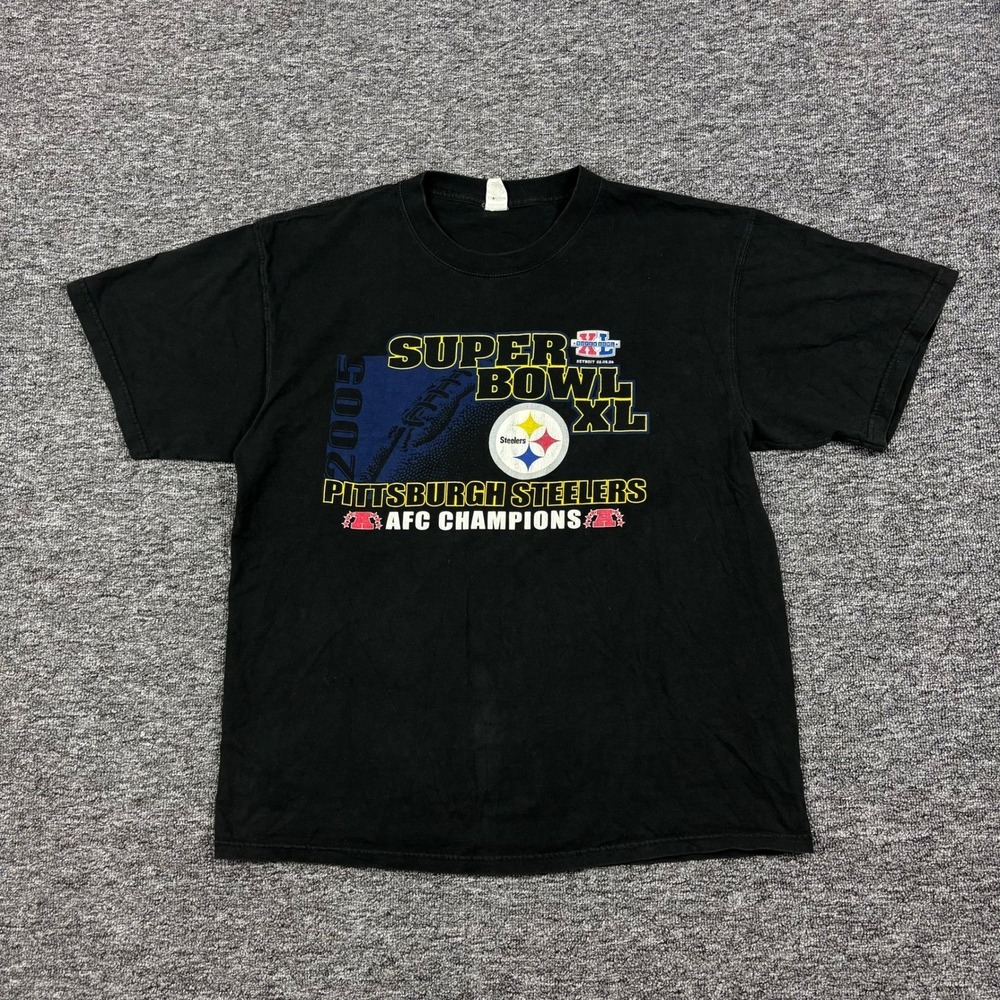 Vintage Pittsburgh Steelers Super Bowl XL AFC Champions Graphic T-Shirt Black XL